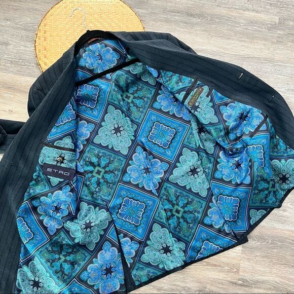 Etro navy blue blazer wool‎ silk blend - Picture 6 of 12